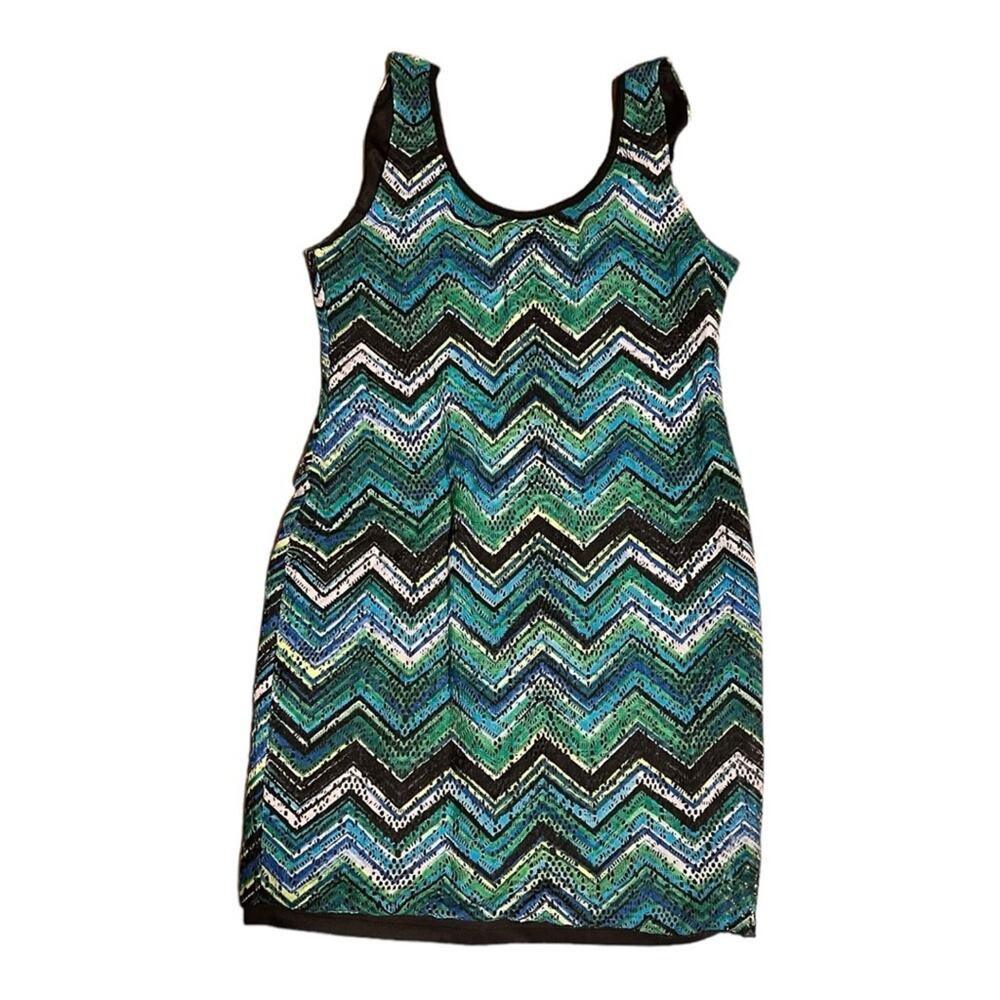 Y2K Chevron Dress Blue Green Size Large